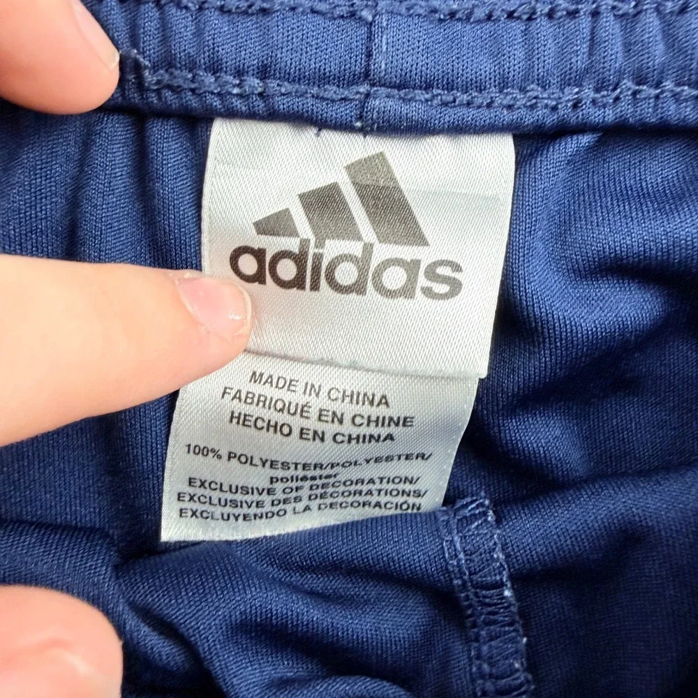 Adidas Navy Blue Shorts Kids Size 6 Red Graphic Hem Athletic Activewear
